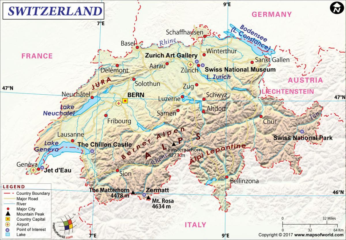 kaart van die lughawens in switserland