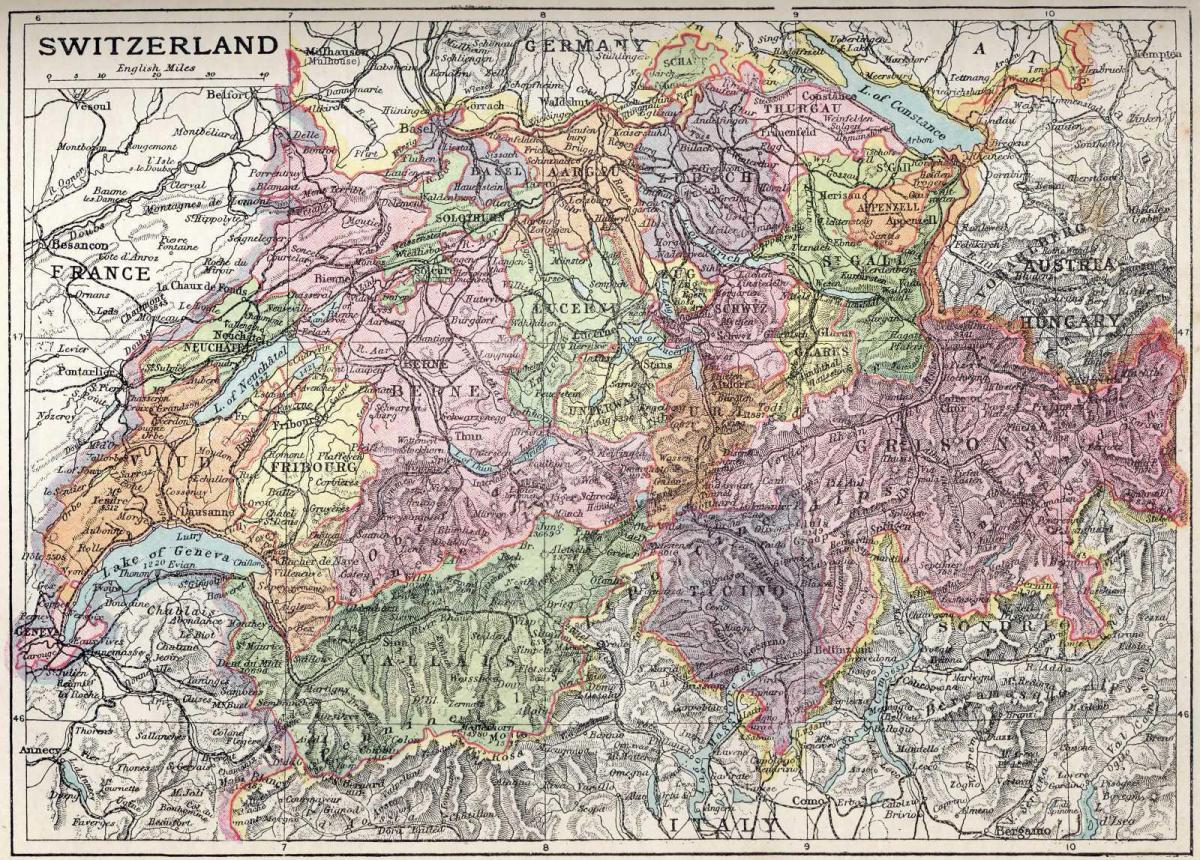kaart van die ou kaart van switserland