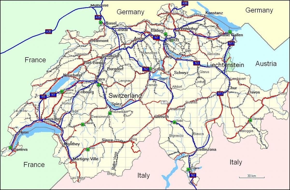 kaart van switserland berge