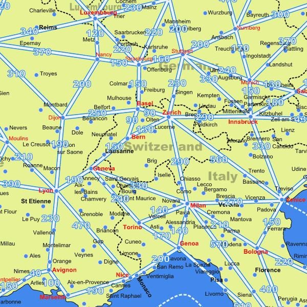 kaart van switserland kaart met afstande