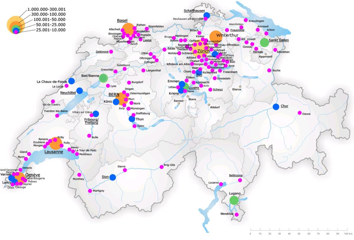 switserland kaart met die groot stede