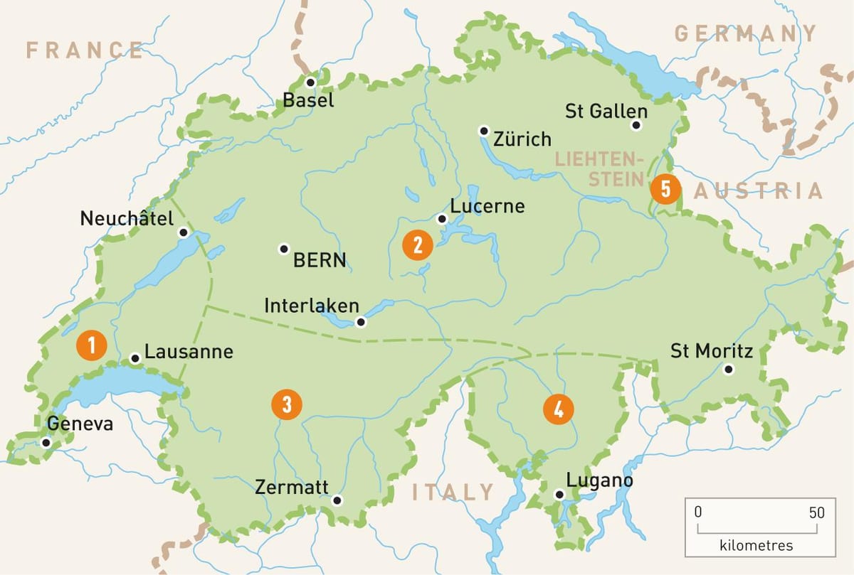 kaart van switserland streke