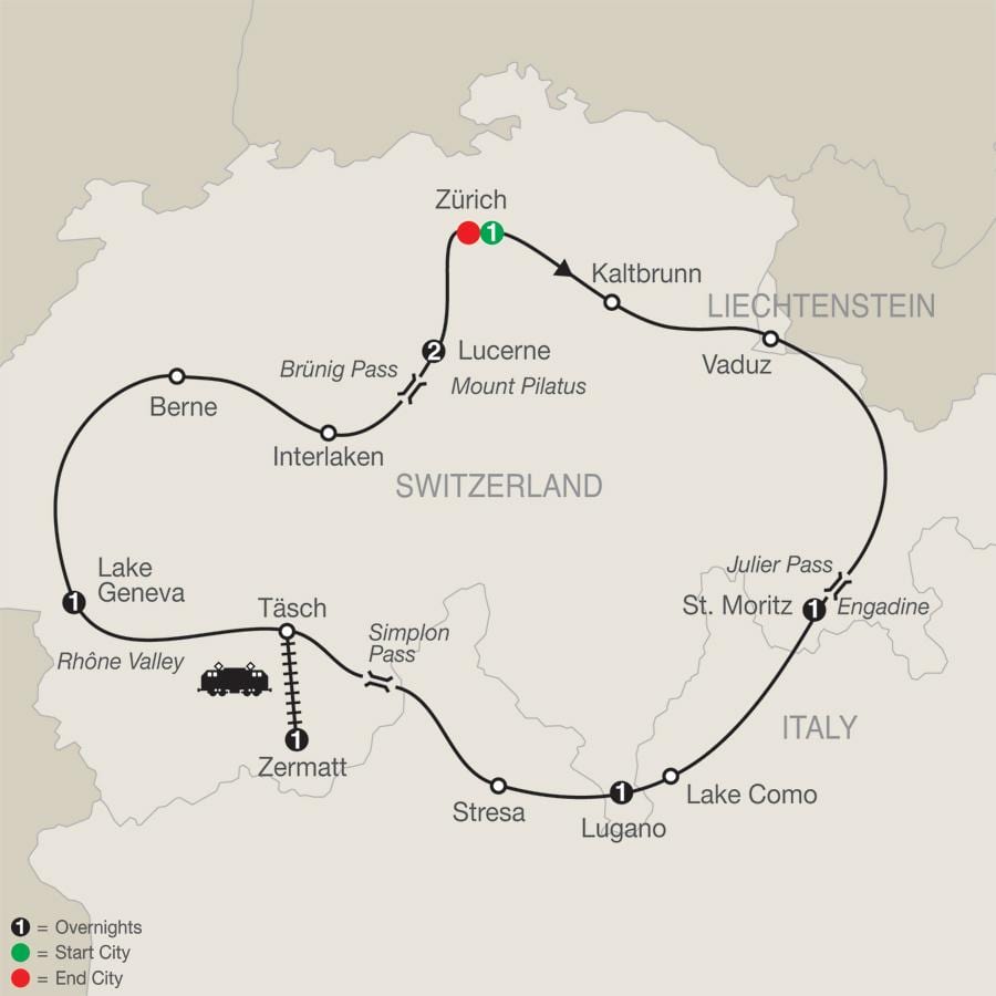 kaart van switserland uitsigpaaie