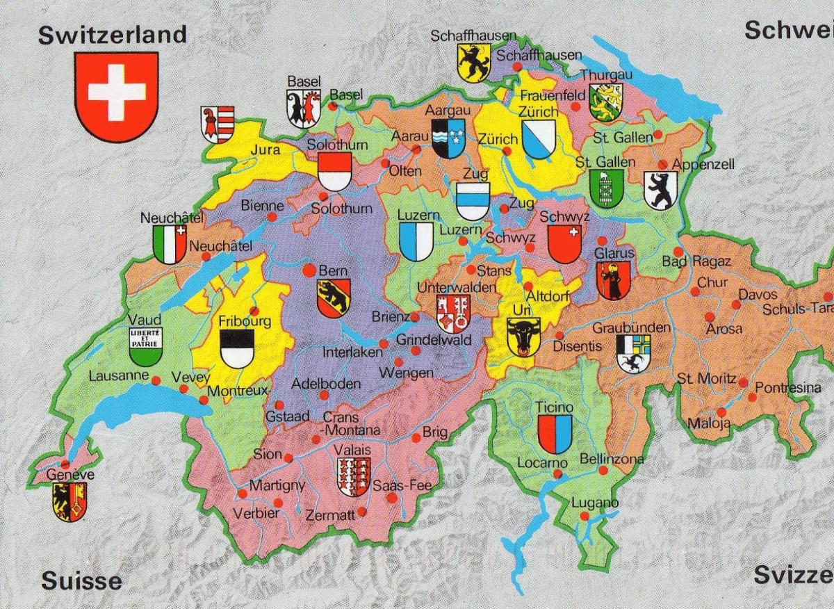kaart van die toeriste kaart van zurich, switserland