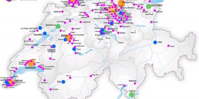 Switserland kaart met die groot stede