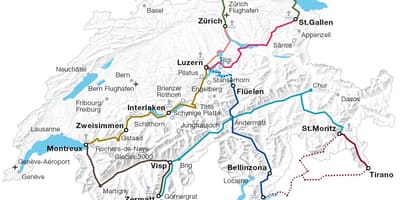 Switserland skilderagtige trein roetes kaart