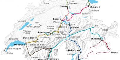 Switserland trein roete kaart