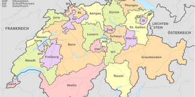 Kaart van switserland en die omliggende gebied